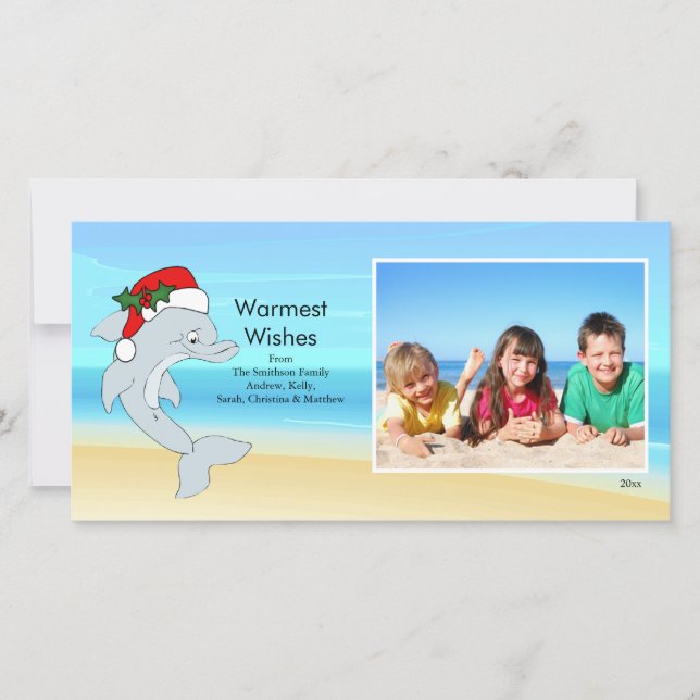 Tropical Christmas Dolphin Family Photo Card. Holiday Card (Front)