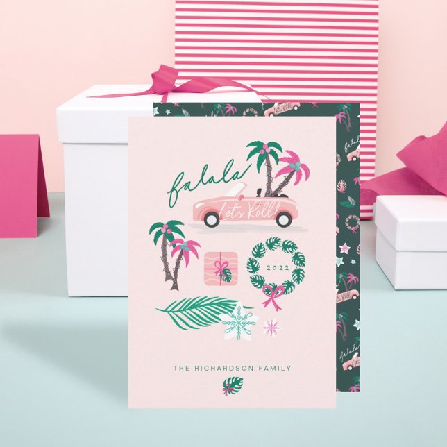 Tropical Christmas Fala Lets Roll Pink Convertible Holiday Card (Creator Uploaded)