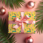 Tropical Christmas Fala Lets Roll Teal Convertible Wrapping Paper<br><div class="desc">Celebrate the festive holiday season with our fun tropical, festive and colourful holiday wrapping paper. Our festive tropical design features a fun bright yellow background with a Christmas pattern that incorporates ribbons, a teal green convertible car carrying palm trees in the back presents, ornaments, and the words fa la la...</div>