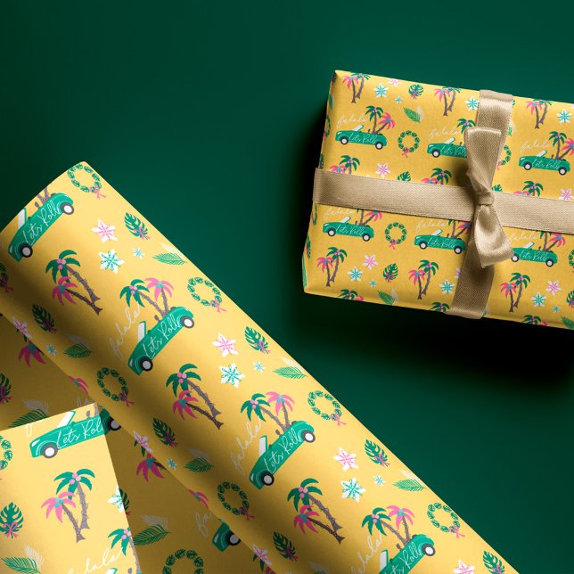Tropical Christmas Fala Lets Roll Teal Convertible Wrapping Paper (Tropical Christmas Fala Lets Roll Teal Convertible Wrapping Paper)