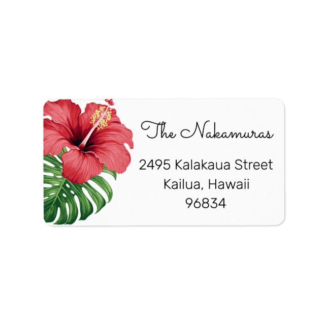 Tropical Christmas Family Flower Leaf Address Label (Front)