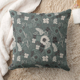 Tropical Christmas Farmhouse Green White Floral Cushion