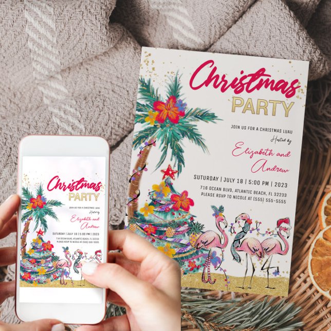 Tropical Christmas Flamingo Invitation Card (Tropical Christmas Flamingo Invitation Card)