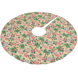 Tropical Christmas Flamingos and Palm Trees Brushed Polyester Tree Skirt