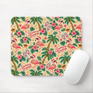 Tropical Christmas Flamingos and Palm Trees Mouse Pad