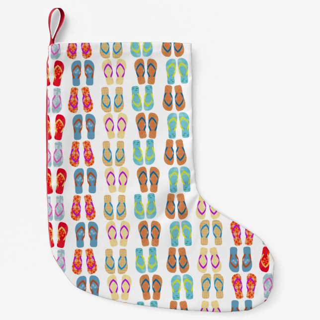 Tropical  Christmas  Flip Flops Beach Holiday Small Christmas Stocking (Front)