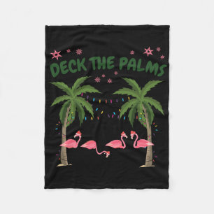 Tropical Christmas Florida Flamingo Deck The Palms Fleece Blanket