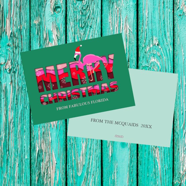 Tropical Christmas Florida Pink Flamingo Custom Holiday Card (Creator Uploaded)