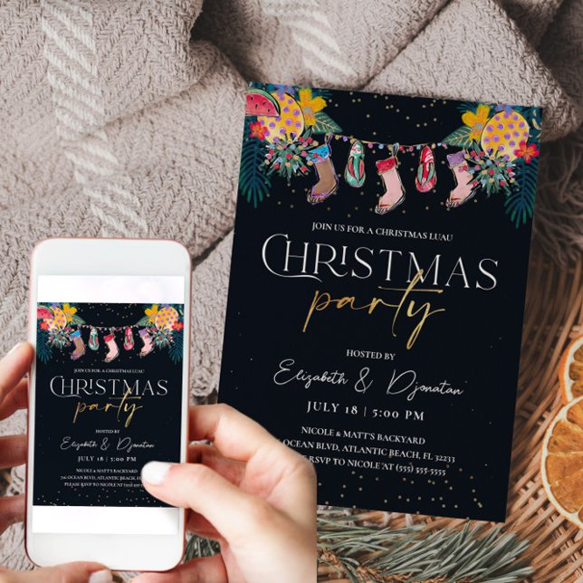 Tropical Christmas Gold Glitter Invitation Card (Tropical Christmas Gold Glitter Invitation)