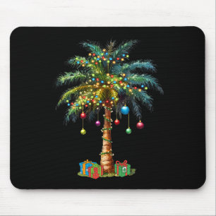 Tropical Christmas Hawaiian Santa Xmas Lights Palm Mouse Pad