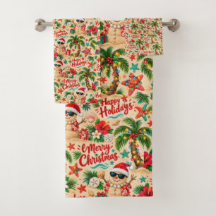 Tropical Christmas Holiday Fun Pattern Bath Towel Set