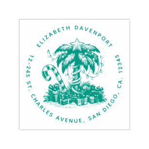 Tropical Christmas Holiday Palm Tree Address Self-inking Stamp