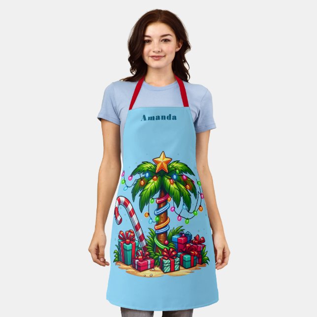 Tropical Christmas Holiday Palm Tree Apron (Worn)