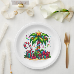 Tropical Christmas Holiday Palm Tree Paper Plate