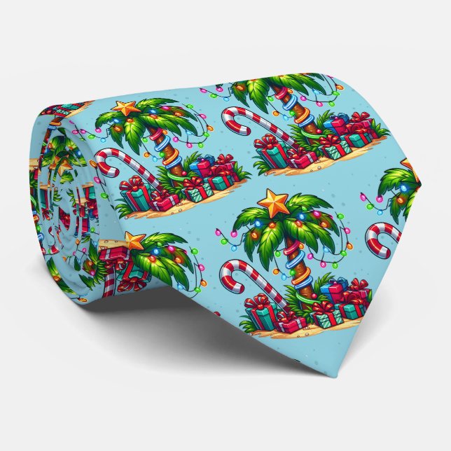 Tropical Christmas Holiday Palm Tree Pattern Tie (Rolled)