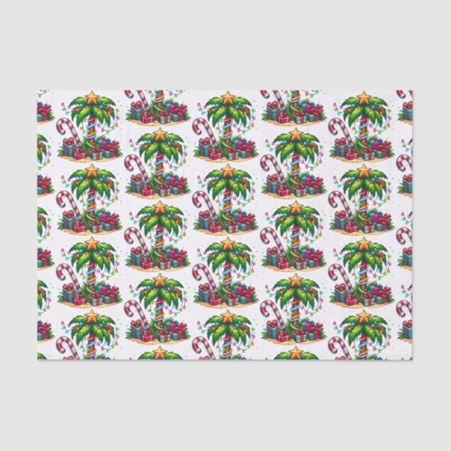 Tropical Christmas Holiday Palm Tree Pattern Tissue Paper (Front)