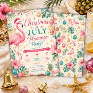 Tropical Christmas in July Flamingo Party Invitation