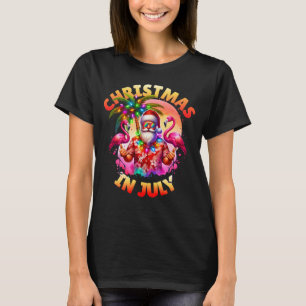 Tropical Christmas in July Palm Trees & Flamingos T-Shirt