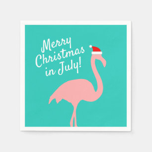 Tropical Christmas in July Santa flamingo party Napkin