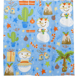 tropical christmas july snowman cactus summer xmas shower curtain