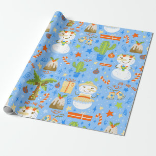 tropical christmas july snowman cactus summer xmas wrapping paper