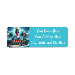 Tropical Christmas Lighthouse Return Address Label