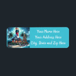 Tropical Christmas Lighthouse Return Address Return Address Label<br><div class="desc">Whimsical Tropical Christmas Lighthouse Teal Red
Please follow me; I create new designs and products daily!
Feel free to contact me with your design needs.</div>