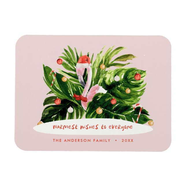 Tropical Christmas modern palm botanical Flamingo  Magnet (Horizontal)