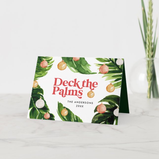 Tropical Christmas modern palm botanical stylish H Holiday Card (Front)