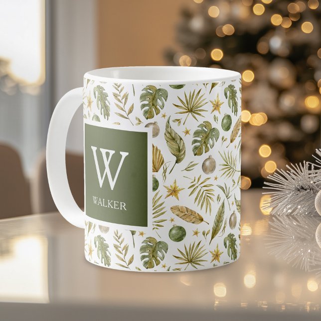 Tropical Christmas Monogram Name Coffee Mug (Creator Uploaded)