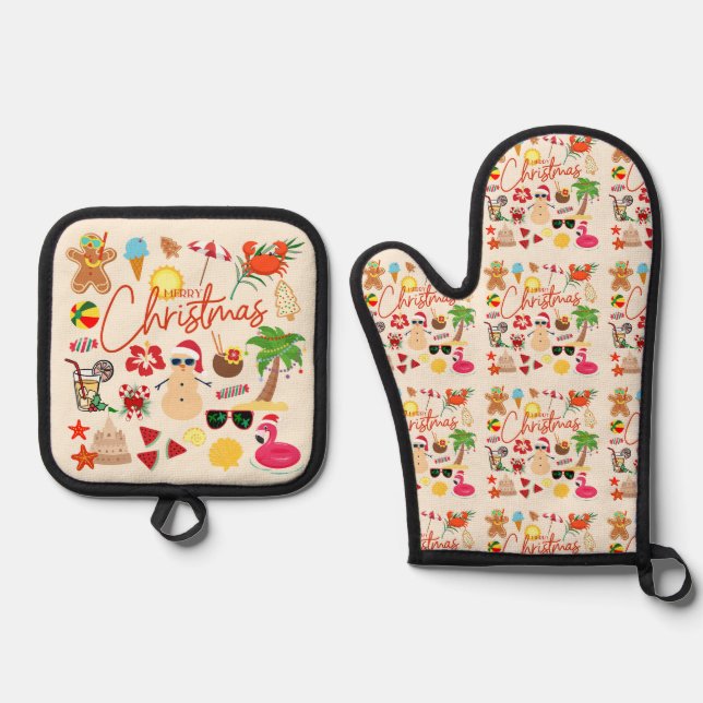   Tropical Christmas Oven Mitt & Pot Holder Set (Front)