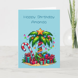 Tropical Christmas Palm Tree Birthday Card