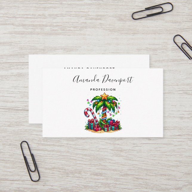 Tropical Christmas Palm Tree Business Card (Front/Back In Situ)