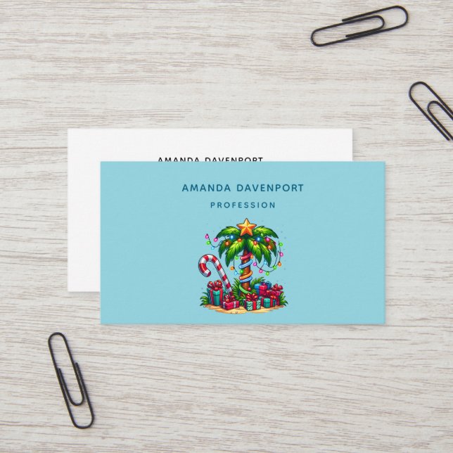 Tropical Christmas Palm Tree Business Card (Front/Back In Situ)