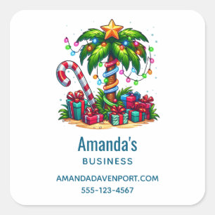 Tropical Christmas Palm Tree Business Square Sticker