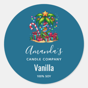Tropical Christmas Palm Tree Candle Business Classic Round Sticker