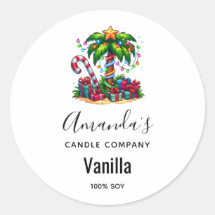 Tropical Christmas Palm Tree Candle Business Classic Round Sticker