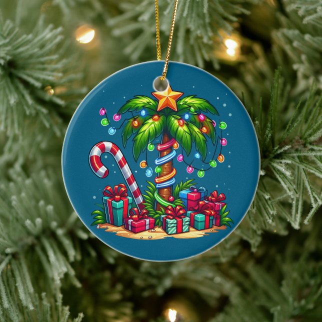 Tropical Christmas Palm Tree Ceramic Ornament (Tree)