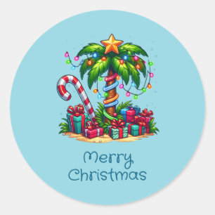 Tropical Christmas Palm Tree Classic Round Sticker