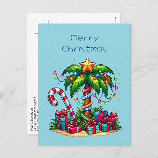 Tropical Christmas Palm Tree Holiday Postcard (Front/Back)