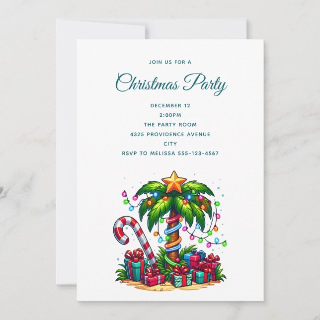 Tropical Christmas Palm Tree Invitation (Front)
