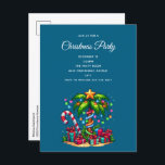 Tropical Christmas Palm Tree Invitation Postcard<br><div class="desc">Christmas party invitation postcard with a seasonal holiday image. A tropical palm tree decorated in festive lights with a star on top. A giant red and white candy cane sticking out of the sand. Christmas presents under the tree. Whimsical and fun.</div>