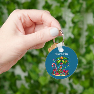 Tropical Christmas Palm Tree Key Ring