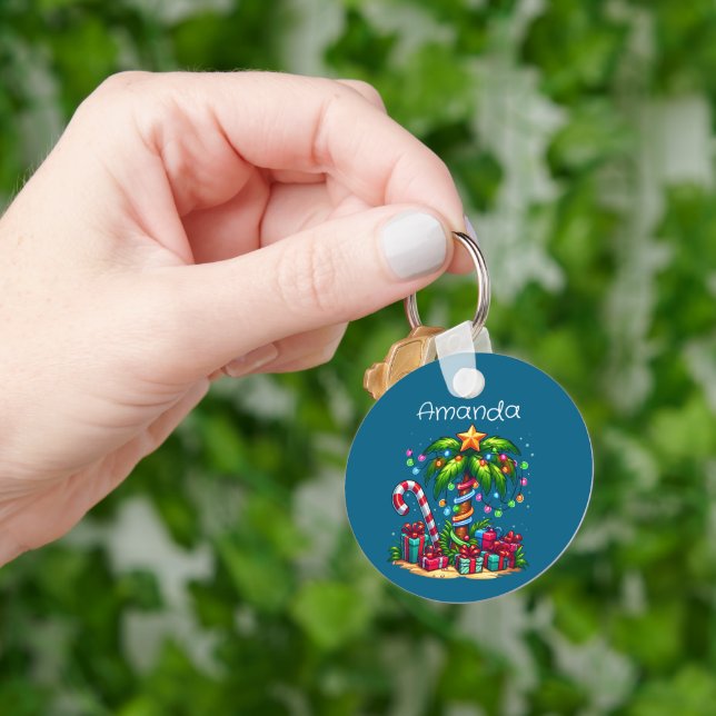 Tropical Christmas Palm Tree Key Ring (Hand)