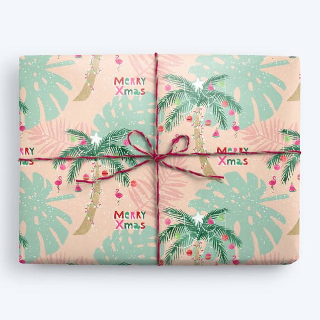 Tropical Christmas Palm Tree Merry XMas Wrapping Paper (Creator Uploaded)