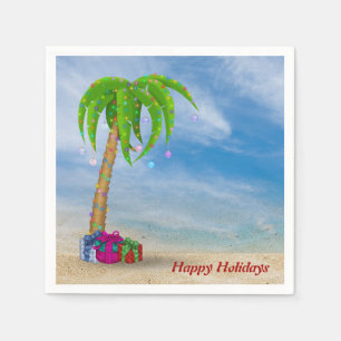 tropical Christmas palm tree on beach Napkin