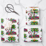 Tropical Christmas Palm Tree Pattern Wrapping Paper Sheet<br><div class="desc">Wrapping paper sheets with a seasonal holiday image. A tropical palm tree decorated in festive lights with a star on top. A giant red and white candy cane sticking out of the sand. Christmas presents under the tree. Whimsical and fun.</div>