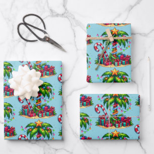 Tropical Christmas Palm Tree Pattern Wrapping Paper Sheet
