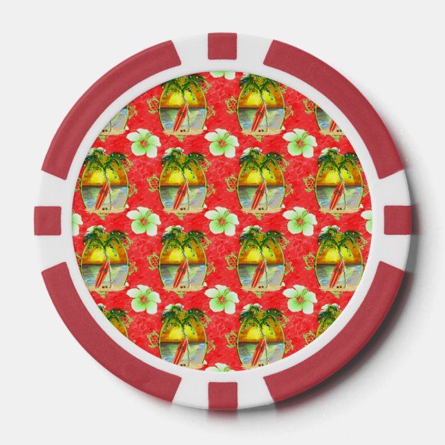 Tropical Christmas Palm Tree Poker Chips (Front)