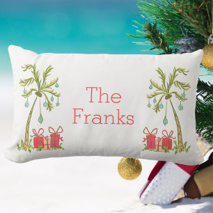 Tropical Christmas Palm Tree Presents Coastal Name Lumbar Cushion